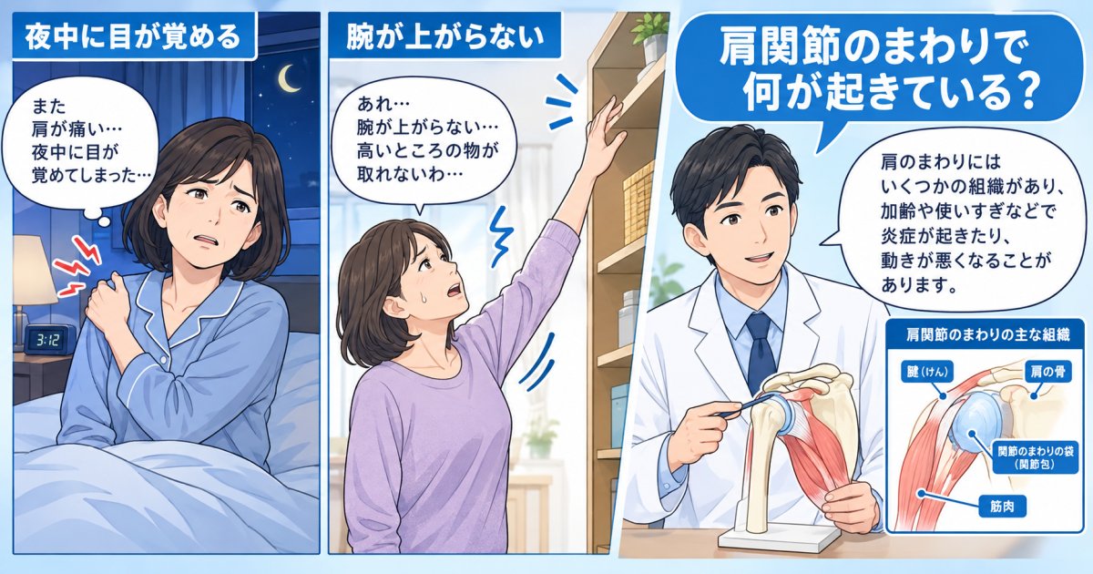 夜間痛で眠れない四十肩・五十肩、腕が上がらない症状の見分け方